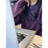 Kaning Ropa de Invierno Engrosada Morada de Punto Cuello Redondo para Mujer 2026 Nuevo Color Puro Estilo Perezoso Tejido Holgado