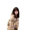 Chamarra Suéter con Capucha para Mujer Otoño e Invierno 2025 Nuevo Estilo Coreano Estilo Perezoso Suave Sedoso Retro Cardigan de Punto Superior