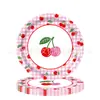 Decoración de fiesta de cumpleaños con temática de cerezos rosados transfronteriza, juego de decoración de mantel, platos de papel a cuadros, servilletas de papel