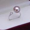 Anillo de perla redonda blanca de agua dulce de 9-10 mm con luz fuerte, imperfección fina, plata S925, anillo simple para el dedo, venta al por mayor