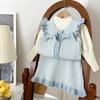 Novo conjunto de suéter para meninas outono e inverno 2024 estilo estrangeiro coreano colete de tricô cardigã conjunto de três peças da moda