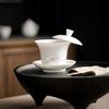 Jiuhuan gordura de ovelha jade branco porcelana estilo tinta três cores tampa de tigela luxo leve cerâmica de alta qualidade conjunto de chá tigela de chá anti-queimadura fabricante de chá
