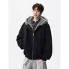 Casaco de Algodão com Gola de Pelo de Águia de Montanha Estilo Americano para Homens, Jaqueta de Algodão Espessa com Capuz Desconstruída da Moda de Inverno, Jaqueta de Couro Quente para Casais High Street