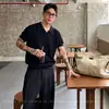 Camisa polo, suéter tejido, camiseta de manga corta, cuello en V para hombre, cuello de gaviota, tela texturizada, estilo old money, seda de hielo, verano, venta al por mayor de fábrica transfronteriza