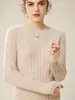 Tejido de Punto Base 100% Cachemir Puro para Mujer, Cuello Redondo, Patrón de Asiento, Tejido de Punto de Manga Larga, Tejido de Punto de Color Puro de Moda para Otoño e Invierno