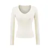 25086-Camiseta Sexy de Moda Estilo Europeo y Americano con Cuello en V y Mangas Largas para Mujer 2025 Nueva Camiseta Base Sexy Ajustada