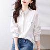 Camisa Blanca de Algodón Peinado para Mujer, Manga Larga, Nuevo Estilo Primavera y Otoño 2026, Top Chic Bordado, Camisa de Algodón Puro con Cuello de Solapa