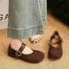 Sapatos Femininos Estilo Birkenstock Mary Jane Retrô Bico Redondo 2026 Primavera Plano de Solado Macio Versátil Sapatos de Vovó de Boca Rasa Loafers