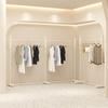 Expositor de Chão para Loja de Roupas Branco Leiteiro Ilha Central Rack Suporte para Pendurar Roupas Prateleira de Aço Inoxidável para Loja de Roupas Masculina e Feminina