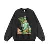 Suéter de manga larga con estampado de dibujos animados vintage de estilo americano para hombre, holgado, de calle, de peso pesado, lavable, informal, combinable