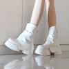 Botas Curtas Brancas de Solado Grosso Estilo Martin 2025 Novo Estilo Aumenta Altura Retrô Resistente ao Desgaste Estilo Chanel para Pessoas Baixas