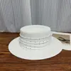 Chapéu de Palha Elegante e Fashionável Estilo Francês para Férias na Praia de Verão, Chapéu de Sol Casual com Fita de Strass, Chapéu de Topo Plano, Chapéu Tendência para Mulheres