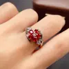 Anillo de Gemas Naturales Rojas y Azules Transfronterizo de Amazon Plata S925 Piedra Principal 3*4 Joyería de Lujo Venta Directa de Fábrica