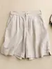 Pantalones Cortos de Algodón y Lino con Cintura Elástica, Nuevos Pantalones Anchos de Verano a la Rodilla, Pantalones Casuales Versátiles Sueltos para Mujer con Cremallera