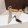 Primeiro Encontro 2026 Outono/Inverno Botas Femininas de Salto Alto Elásticas Pretas Francesas Bico Fino Salto Agulha Slim Botas Brancas de Camurça