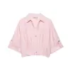 Para Comercio Exterior Europeo y Americano Transfronterizo Ropa de Mujer Aliexpress Más Vendido Verano Holgada Versátil Ceñidor de Cintura Adelgazante Cuello en V Camisa Rosa