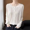 26 Nuevo Cardigan de Punto de Encaje de Bambú Primavera/Verano Cuello Redondo Manga Larga Color Sólido Hueco Delgado Camisa Protectora Solar