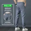Pantalones casuales de seda de hielo directo de fábrica para hombre, estilo delgado de verano, versión coreana, corte ajustado, empalmado, a la moda, moderno, pantalones de pierna recta holgados