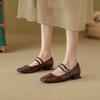 Zapatos Cuadrados Franceses de Boca Baja, Zapatos Nuevos Plateados Pequeños de Piel, Tacones Gruesos, Correas con Faldas, Zapatos Mary Jane para Mujer de Suela Suave