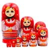 Conjunto de Bonecas Russas de Encaixe Pintadas à Mão 10 Peças Bonecas Matrioska Tradicionais em Vermelho Feitas de Madeira de Tília Arte Folclórica Decorativa para Presentes Lembranças e Decoração de Casa Perfeito para Colecionadores