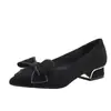 Zapatos de Tacón Alto Estilo Francés para Mujer, Tacón Grueso, Nuevo Modelo Otoño 2026, Punta Fina, Zapatos Planos Negros, Piel Suave, Zapatos Formales de Trabajo