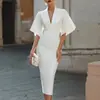 Vestido Midi Bodycon Elegante de Gola V com Manga Flare Slim Fit para Roupas Femininas Transfronteiriças Europeias e Americanas 2026