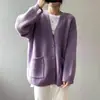 Nuevo cárdigan de punto para mujer estilo coreano, temporada primavera-otoño 2026, corte holgado, talla grande, estilo casual, color liso