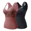 Colete térmico dupla face outono e inverno para mulheres, com fleece e espessura adicionados, autocalor, camada base para usar por baixo com bojo no peito, roupa íntima térmica