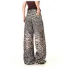 Comercio Exterior Transfronterizo Bigotes de Gato Americanos Estampado de Leopardo Scimitar Jeans para Hombres y Mujeres Retro de Cintura Alta Sueltos Versátiles Casuales Pantalones de Pierna Ancha