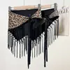 Lenço Triangular com Franjas, Estampa de Leopardo, Seda Brilhante, Multifuncional de Verão, Nicho, Cinto Decorativo de Alta Qualidade, Acessório para Camadas