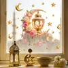 Brup Adesivo de Janela Lanterna Estrela-Lua Floral Retro Dupla Face Mesma Cor Eletrostático Decoração de Vidro para Janela Hs-Jd4937Q