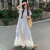 Talla grande Estilo Japonés Dulce Conjunto Apilado Mujer Verano 2024 Nuevo Vestido Camisa Rayado Pantalones de Pierna Ancha y Falda Conjunto de Dos Piezas