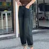 Calça Harem Jeans de Cintura Alta Plus Size para Mulheres, Novo Estilo Outono 2025, Cobre o Quadril, Emagrecimento, Elástica, Calça Dad