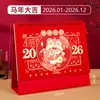 2026 Nuevo Calendario de Escritorio de Papel Rojo Festivo Año del Caballo Calendario de Escritorio de Oficina Adornos Se Puede Usar como Calendario de Escritorio