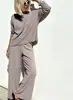 25 Moda Nova de Primavera Estilo Preguiçoso Conjunto de Calça Wide-Leg Tricotada Suéter Pulôver Casual Feminino Calça Longa Elegante Conjunto de Duas Peças