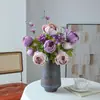 Flor Artificial Peônia Estilo Europeu Fio Central 13 Cabeças Decoração de Casa Flor de Peônia Dia dos Namorados Rosa Casamento Flor Artificial de Mão
