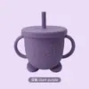 Taza de Aprendizaje para Bebés con Popote de Silicona Taza de Beber Agua con Tapa Antipolvo y Anticaídas Taza para Snacks de Silicona de Grado Alimenticio Punto Transfronterizo
