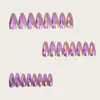 Uñas Postizas Moradas Brillantes Metálicas Galvanizadas Iridiscentes con Forma de Rombo Multifacético Estéreo 3D Moda Europea y Americana Redondas con Forma de Almendra