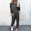 2026 Amazon En Stock Otoño e Invierno Nuevo Transfronterizo Europeo y Americano Ropa de Mujer Conjunto Casual Holgado de Color Sólido Manga Larga