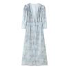 Outono 2025 Novo Vestido Feminino Transfronteiriço Europeu e Americano Elegante Estampado com Manga Bufante Botão de Pérola W028 6971