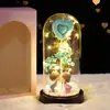 Flor de Rosa con Lámina de Oro en Cubierta de Cristal Muñeca Luminosa Flor Eterna Decoración para San Valentín, Navidad, Regalo para Novia o Esposa