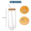 Taza de Vidrio Mason de Alto Borosilicato para Refresco tipo Cola con Popote, Taza para Jugo con Tapa de Madera, Taza Resistente a Altas Temperaturas Regalo Festivo