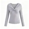 Yidi2026 Camiseta Manga Longa Slim Fit Feminina Gola V Camisa Básica Estilo Coreano Top de Outono Camisa Básica de Malha de Primavera