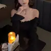 Vestido Sexy de Um Ombro com Babados para Mulheres no Outono, Visual Emagrecedor, Sexy Decotado, Saia Curta que Cobre o Bumbum