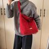 Bolsa de Peluche Roja Ankola Otoño e Invierno Nueva Bolsa de Cubo Suave de Felpa Bolso de Hombro Cruzado Bolsa de Tela de Doble Cara de Gran Capacidad