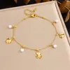 Tornozeleira Estrela do Mar e Concha Estilo Oceano, Camada Dupla de Aço Inoxidável com Flor e Lua Incrustadas em Diamante, Joia de Pé Versátil para Mulheres