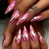 Rhinestones de Metal Brilhante Multifacetados Romboides Estéreo 3D Manicure Moda Estilo Ins Europeu e Americano Unhas Redondas Amêndoa Série Rosa