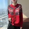 Cardigan de Tricô Retrô Mochi Veludo Gola Redonda Manga Longa Feminino Jacquard Fair Isle Peça de Roupa Externa Outono/Inverno 2026