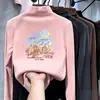 Linda camiseta de manga larga estampada para niños, nuevo estilo otoño/invierno, diseño coreano, hecha con suave tejido polar, capa base cálida para niñas