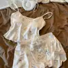 Pijama de Camisola Dulce y Puro Deseo Estilo Ins para Mujer, Adecuado para Verano, Se Puede Usar Afuera, con Copas en el Pecho, Conjunto de Ropa de Casa de Camiseta sin Mangas y Shorts
